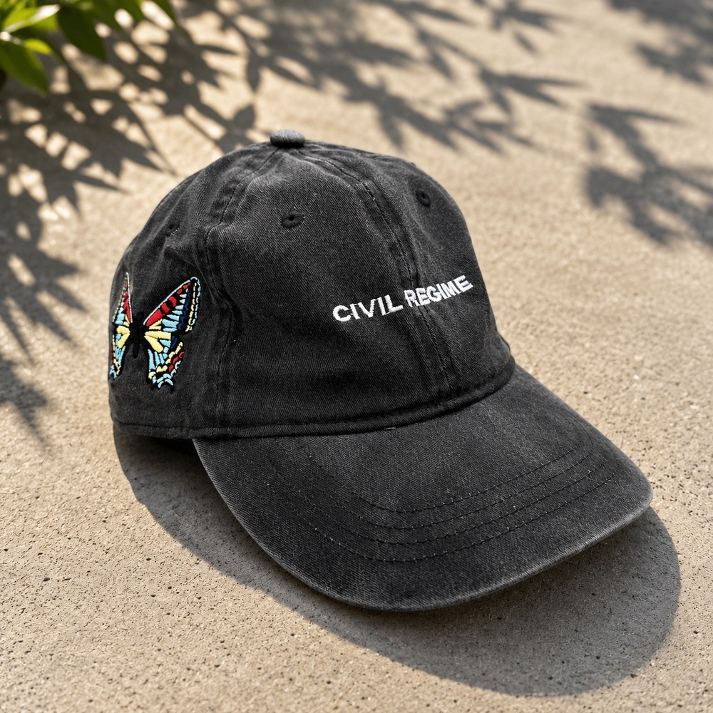 Civil Regime Floaters Dad Hat Mens OS Black Butterfly Embroidered Streetwear Cap